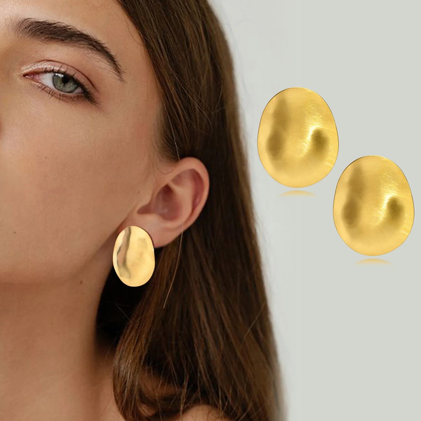 Matt Large Stainless Steel Stud Earring for Women,Pairs Chic Oval Irregular Ear Jewely