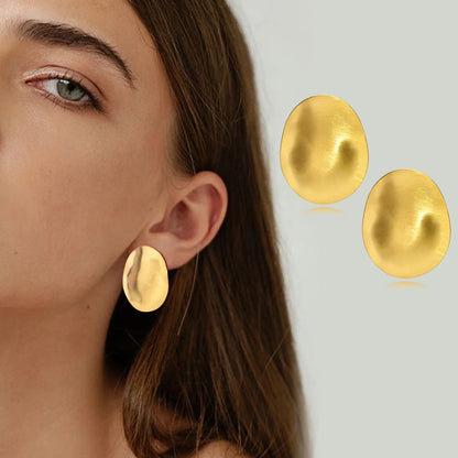 Matt Large Stainless Steel Stud Earring for Women,Pairs Chic Oval Irregular Ear Jewely