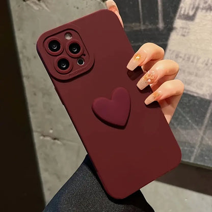 Burgundy Heart Phone Case For iPhone 14 13 11 15 Pro Max 12 Mini XS XR X 8 7 Plus SE 2025  14Pro 13Pro Matte Soft Cover