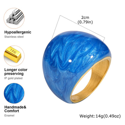 Chunky Open Twist Stackable Rings for Women, Blue Geometric Bold Enamel Crossover Statement Ring Band Waterproof