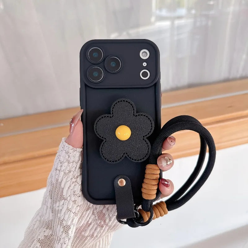 Cute Little Flower Pattern Phone Case For iPhone 17 16 15 14 13 12 11 Pro Max 16E 17E 17Air X XR XS With Detachable Strap Cover