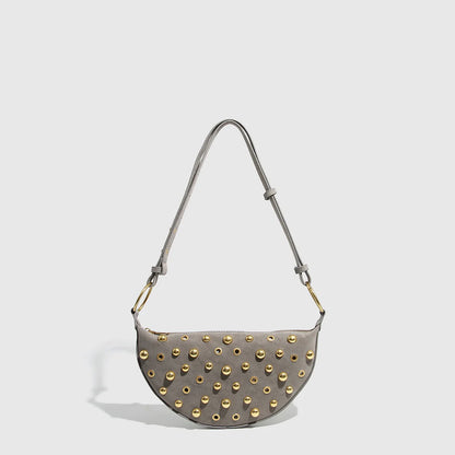 Designer Studded Shoulder Bag Rivet Crescent Bag 2025 New Women Metal Underarm Bag High-end Retro Rivet Polka Dot Shoulder Bags