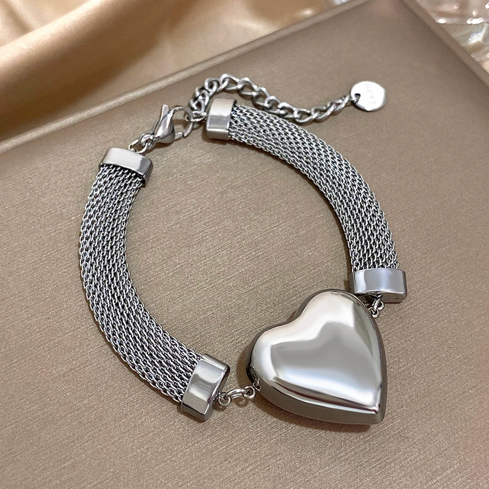 Big Love Heart Pendant Charm Bracelet for Women Lover Trendy Thick  Wrist Jewelry