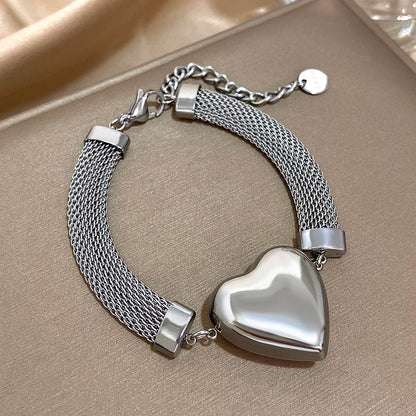 Big Love Heart Pendant Charm Bracelet for Women Lover Trendy Thick  Wrist Jewelry