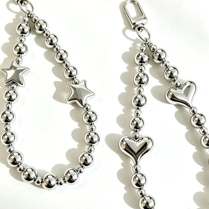 Trendy Silver Color Beaded Phone Hand Strap Premium Metal Look Short Wrist Lanyard Multi-Use Chain for Phone Case Keys & Bags