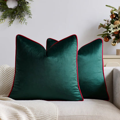 Velvet Christmas Cushion Cover Red Green Contrast Luxury Festive Home Decor