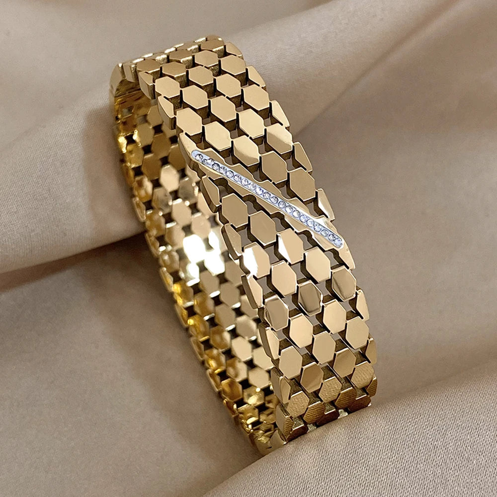 Wide Bracelets for Women Punk Gold Color Jewelry