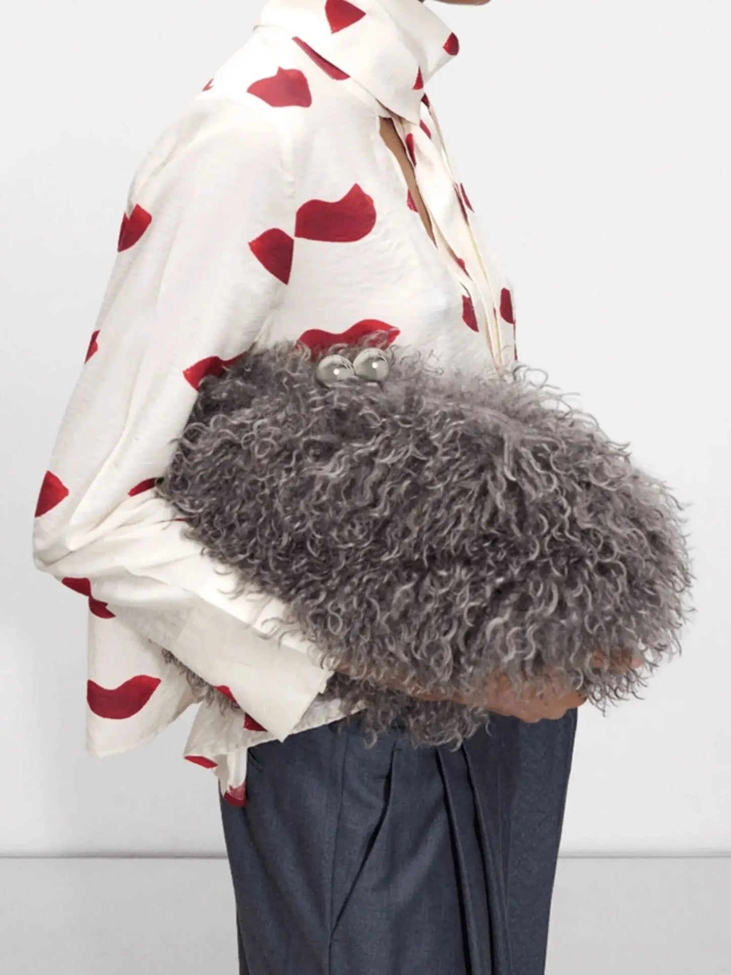 Women kisslock Faux Fur Clutch bag