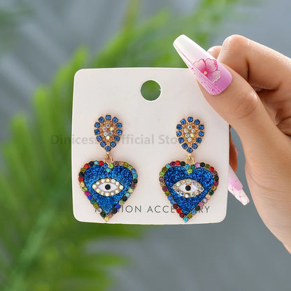 Fashion Sweet Heart  Earrings For Women Luxury Colorful Eye Jewelry
