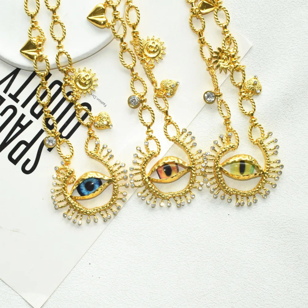 1PC New Fashion Women's Metal Alloy Chain With Eyes Pendant Necklace