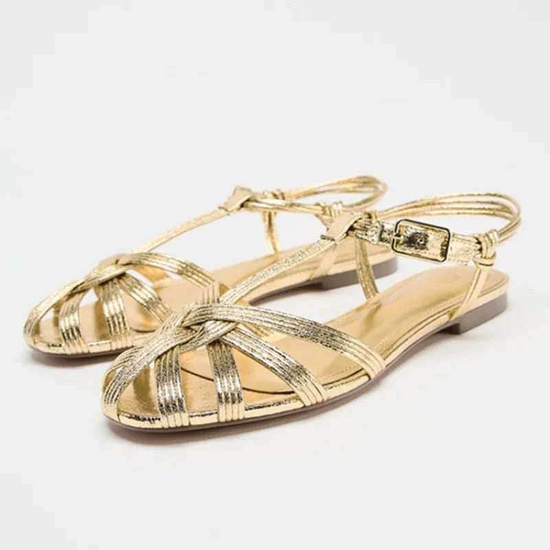 Gold Flat Sandals Women