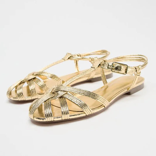Gold Flat Sandals Women