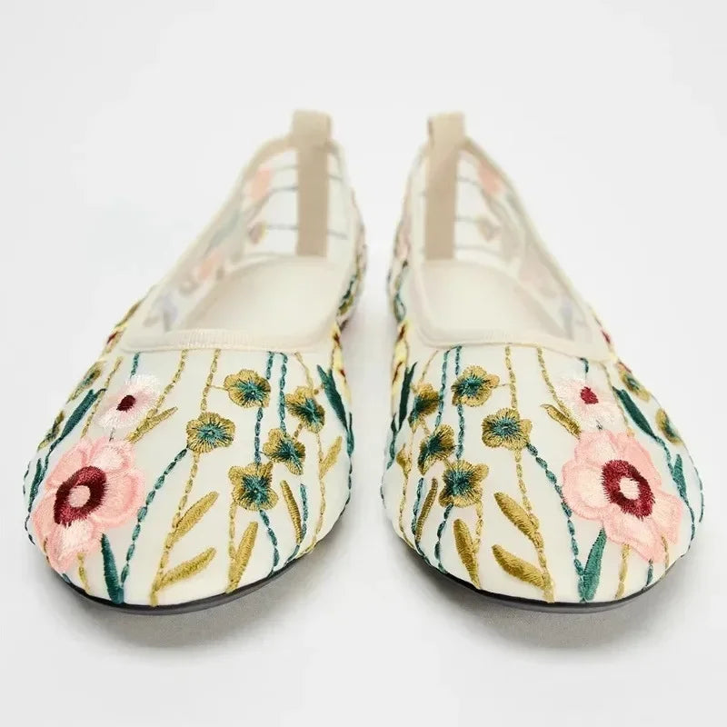 Ballet Flats Shoes Women Embroidery Flower
