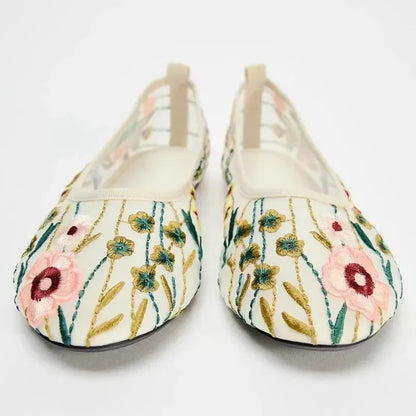 Ballet Flats Shoes Women Embroidery Flower