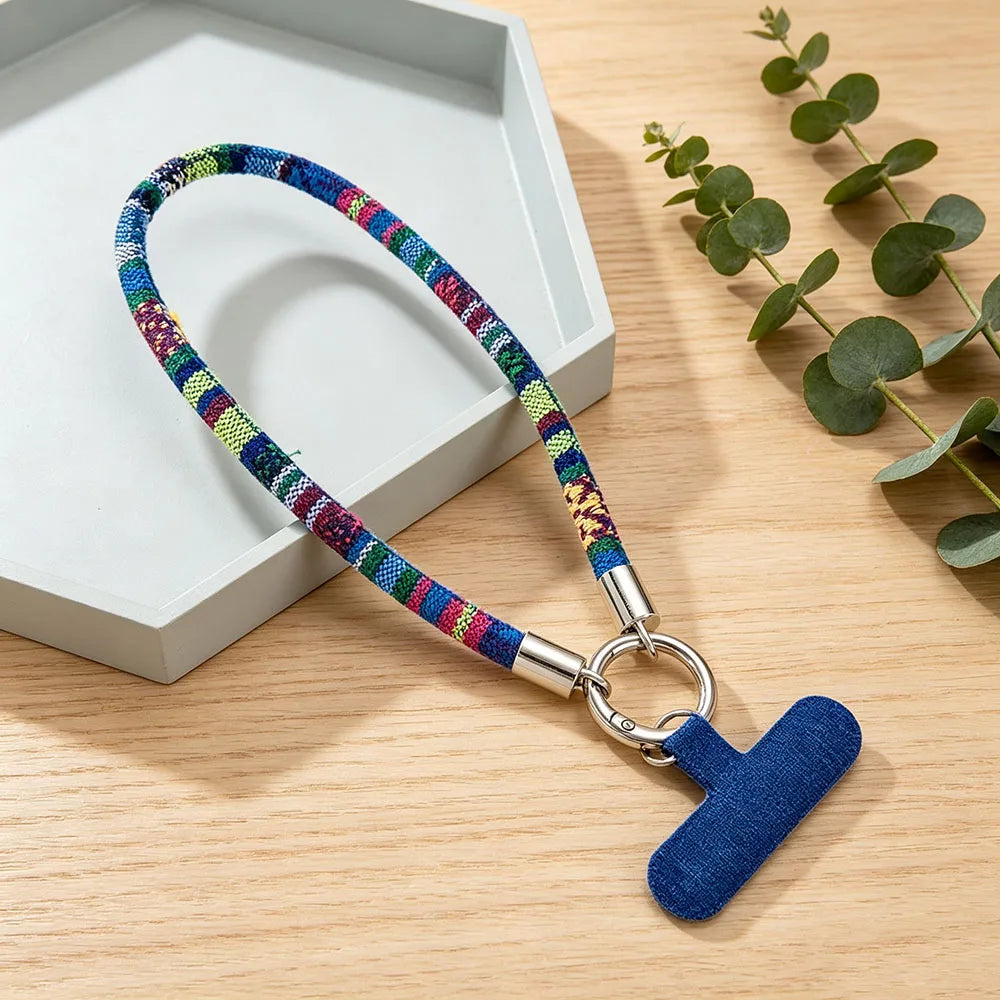 6mm Thick Ethnic Pattern Fabric Phone Wrist Lanyard Boho Braided Short Hand Strap for Cell Phone Detachable Anti Drop Key Chain