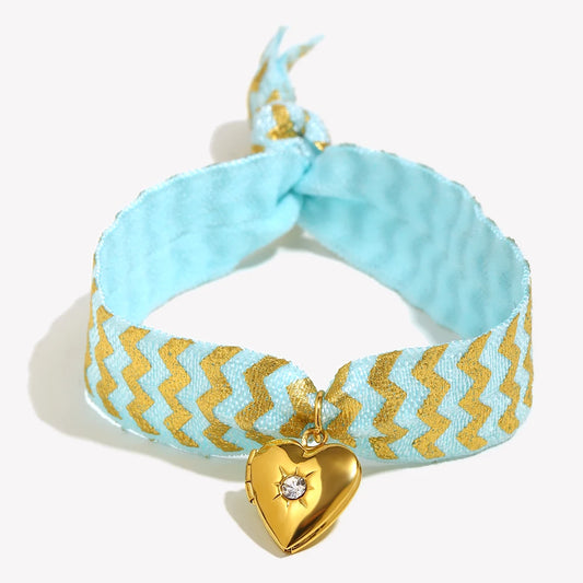 Bracelet Women Hand 18K Gold Plated Wide Blue Color Rope Heart