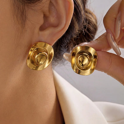 Personalized Lip Design Stainless Steel Earrings for Women Fashion Gold Color Geometric Spiral Lines Earrings Versatile Jewelry