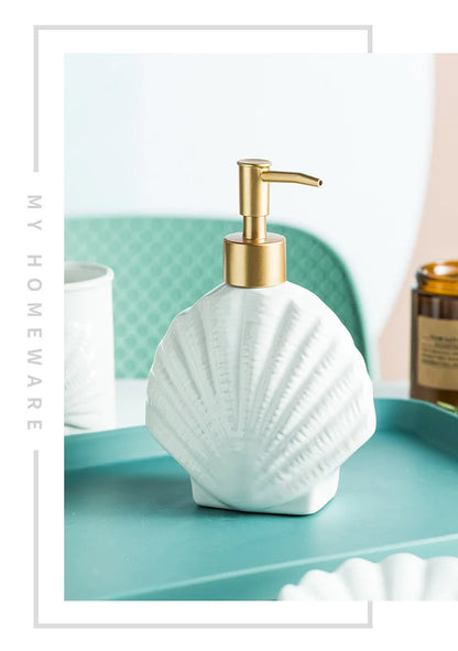 Porcelain Bathroom Set Bathroom  Ceramic Starfish Shell Soap Dispenser Gargle Cup Bathroom Accessories Shower Gel Divided Bottle Soap Dish