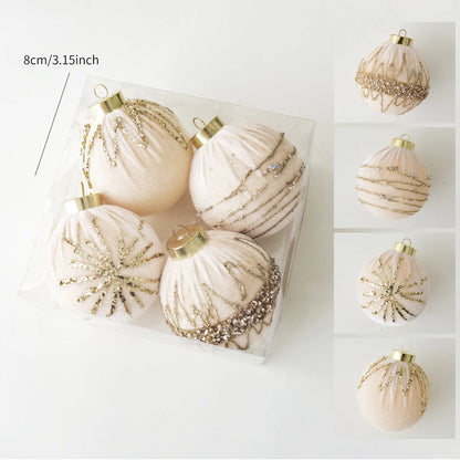 4 Christmas painted velvet Christmas ball ornaments for Christmas tree