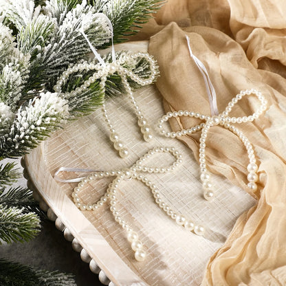 6/12pcs New Hand Woven Imitation Pearl Bow Christmas Decoration