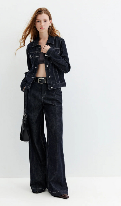 Vintage Denim Jacket Jeans Set Slim Trucker Coat Straight Leg Jeans Co-ord for Retro Street Chic Style