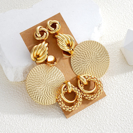 Set for Women Vintage 4 Pcs/Set Boho Big Circle New Retro Gold Color Earrings