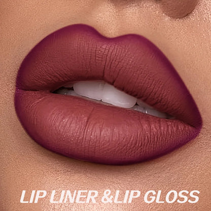 3PCS Matte Lip Liner & Lip Gloss Set,Long Lasting Waterproof Non-Stick Velvet Lip Makeup, Smooth Lip Mud Gift for Women