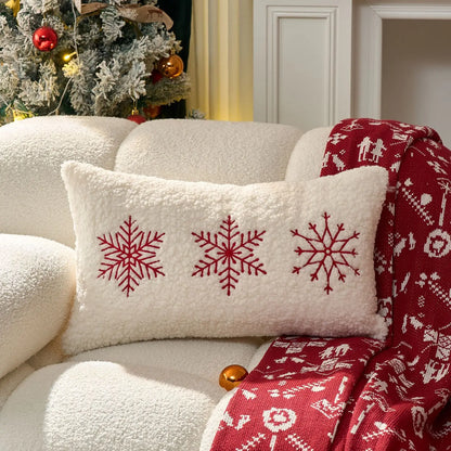 1Pcs Red Christmas Embroidery 'HOHOHO' Snowflake & Gingerbread Man Cushion Pillow Cover Festive