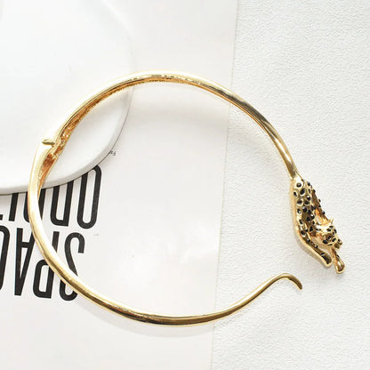 Exaggerated Rhinestone Leopard With Metal Alloy Chunky Choker Necklace For Women