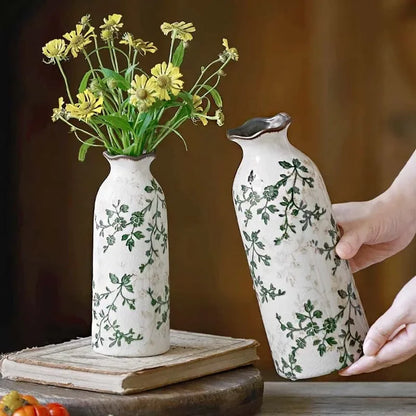 Ceramic Vase For Home Decoration Living Room Decor  Hydroponic Flower Arrangement Pastoral Style Green Vase Flower Pot For Plant
