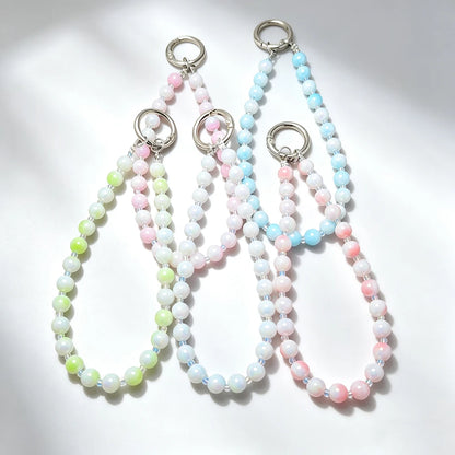 Anti-lost Beaded Phone Lanyard Aesthetic Iridescent Acrylic Beads Wrist Strap Phone Chain Durable Keychain Bag Charm for Women