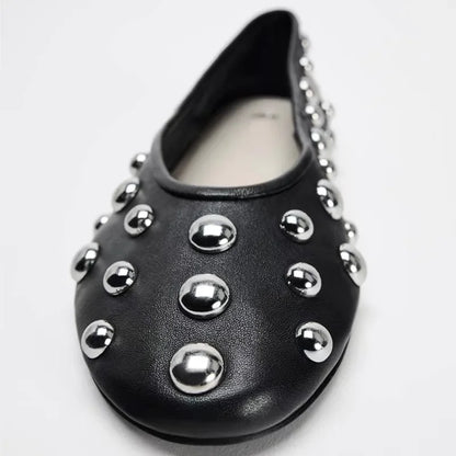 New Steel Flat Shoes With Silver Ball For Women