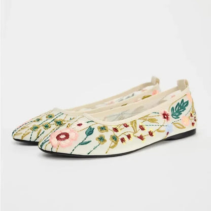 Ballet Flats Shoes Women Embroidery Flower