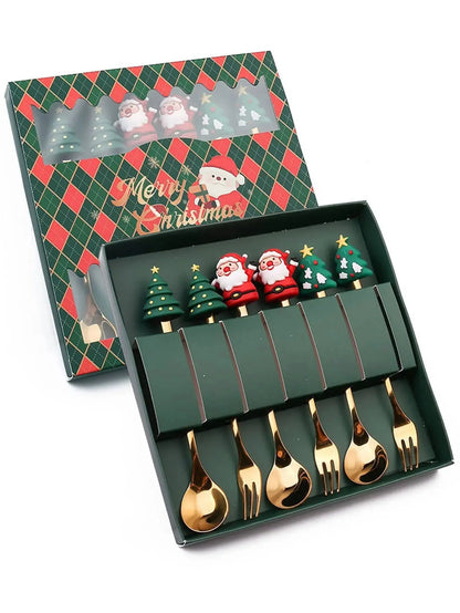 Christmas Set Stainless Steel Creative Cartoon Knife Fork Spoon 2/4/6pcs Set Holiday