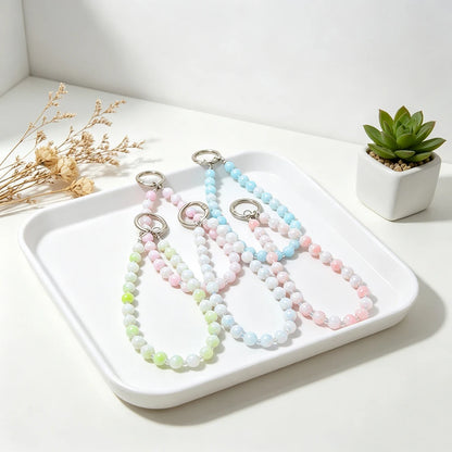 Anti-lost Beaded Phone Lanyard Aesthetic Iridescent Acrylic Beads Wrist Strap Phone Chain Durable Keychain Bag Charm for Women