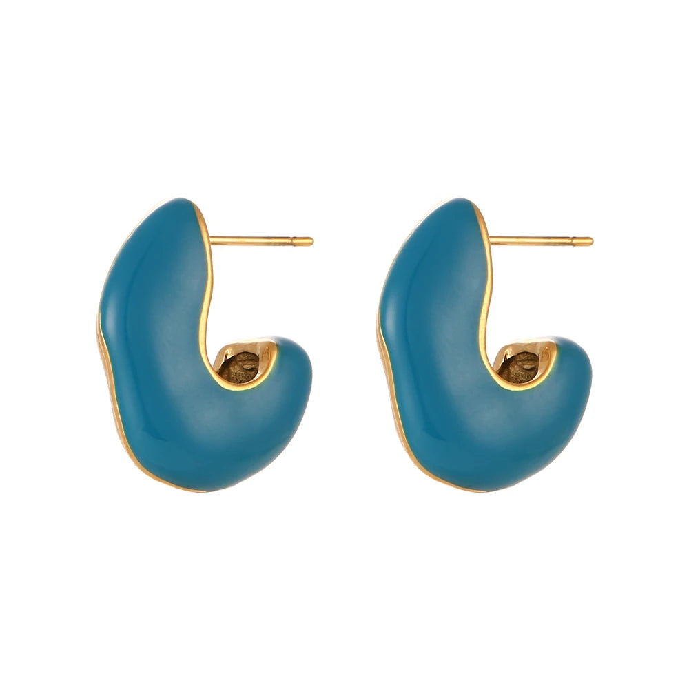 Enamel Asymetric Love Twisted Earrings Colorful 18K Gold Plated  316L Stainless Steel Ear Jewelry