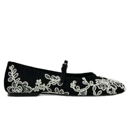 Elegant Flower Embroidery Ballet Flats Women