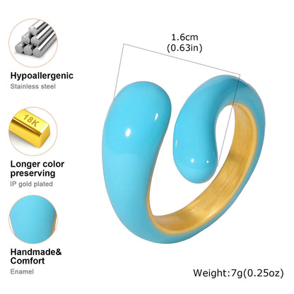 Chunky Open Twist Stackable Rings for Women, Blue Geometric Bold Enamel Crossover Statement Ring Band Waterproof