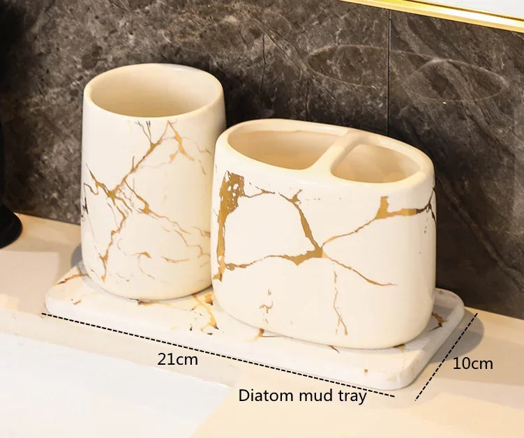 Ceramic Toiletries Bathroom Set Marble Porcelain