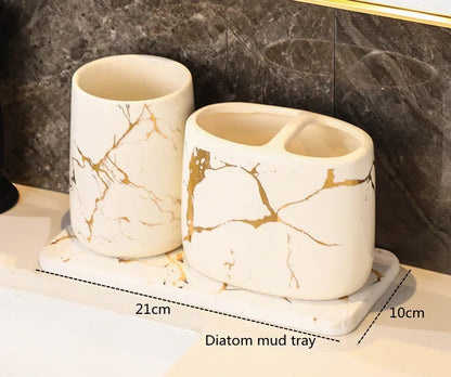 Ceramic Toiletries Bathroom Set Marble Porcelain