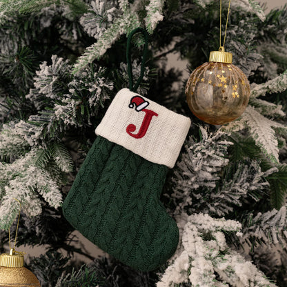 Green A-Z Letter Hanging Christmas Stockings Monogram Knitted Socks