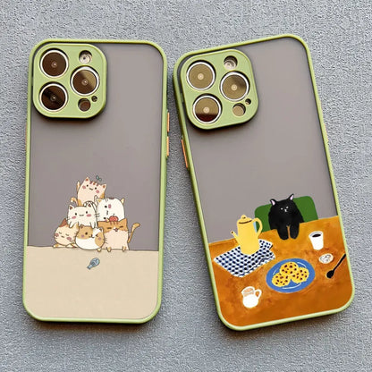 Stacked Cat Phone Case for iPhone 16 15 14 13 12 11 Pro Max 13 12 Mini X XR XS 7 8 Plus Matte Cover Girls Cute Gifts Phone Shell
