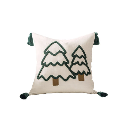 1PCS Christmas Tree Canvas Pillow Cover Embroidered Hanging Ear Decorative Sofa Cushion Case for Festive Home Decor