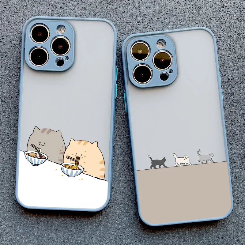 Stacked Cat Phone Case for iPhone 16 15 14 13 12 11 Pro Max 13 12 Mini X XR XS 7 8 Plus Matte Cover Girls Cute Gifts Phone Shell