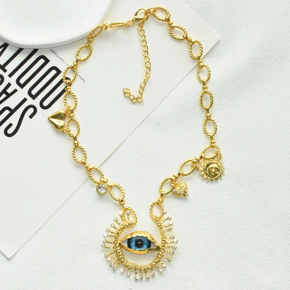 1PC New Fashion Women's Metal Alloy Chain With Eyes Pendant Necklace