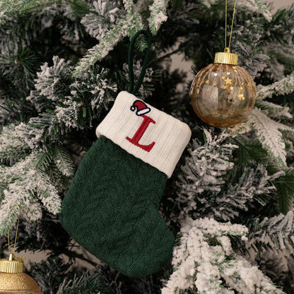 Green A-Z Letter Hanging Christmas Stockings Monogram Knitted Socks