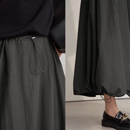 Skirts For Women Casual Loose Elegance Elastic Waist Solid Flower Bud Long Skirts