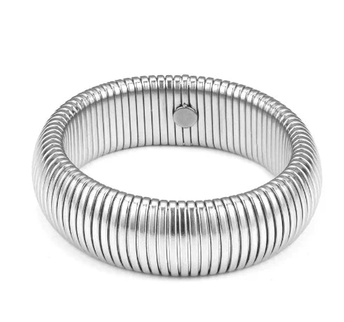 Waterproof Stainless Steel Texture Bracelet Retro Elasticity Thick Metal