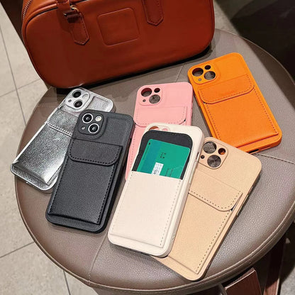 Stylish Card Slot Bag Holder Leather Texture Case For iPhone 16 Pro Max 15 13 14 Shockproof Wallet Cover