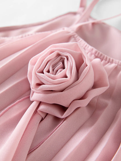 Plus Size Fashion Suit for Women New Three-dimensional Flower Strappy Blouse High Waist Pleated Long Skirt